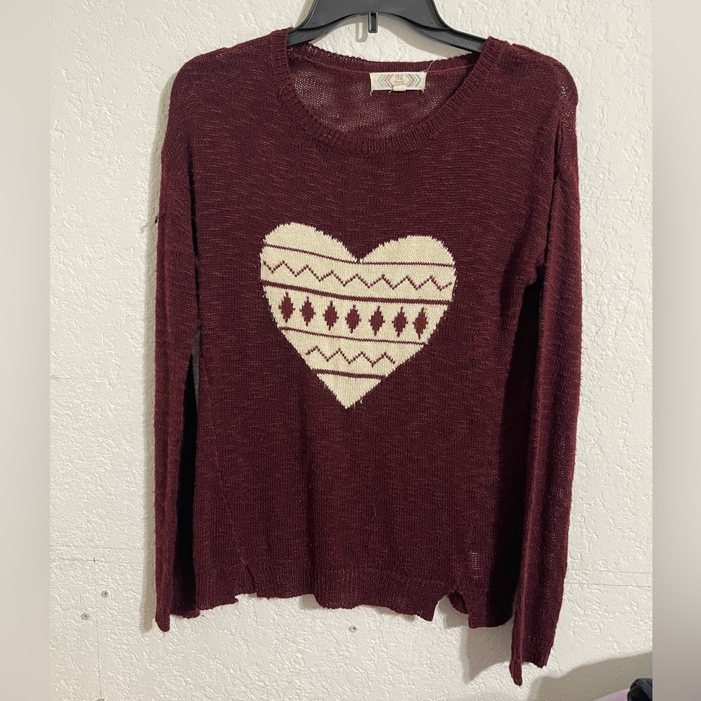 Pink Rose Women’s Crochet Style Maroon Sweatshirt